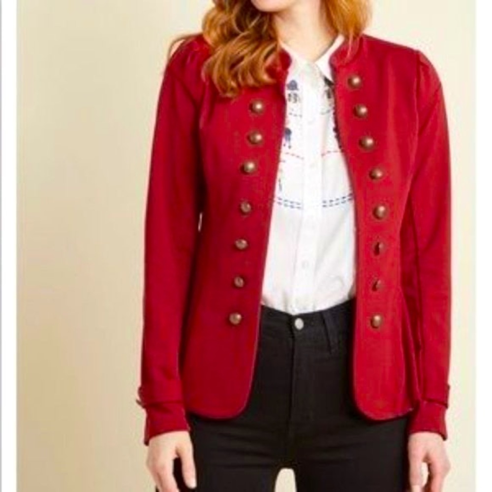 ModCloth Glam Believer red double-breasted military jacket/blazer (NWOT)